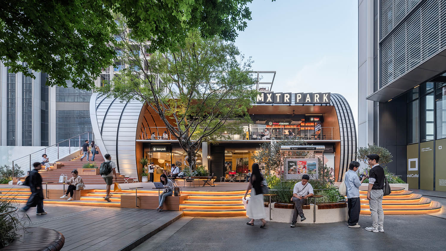 公共空间设计,商店设计,咖啡店设计,咖啡店设计案例,咖啡店设计方案,开放式咖啡店,公共街区装置设计,建筑设计,MXTR PARK 深圳万象天地水广场,深圳,WBS里外工作室