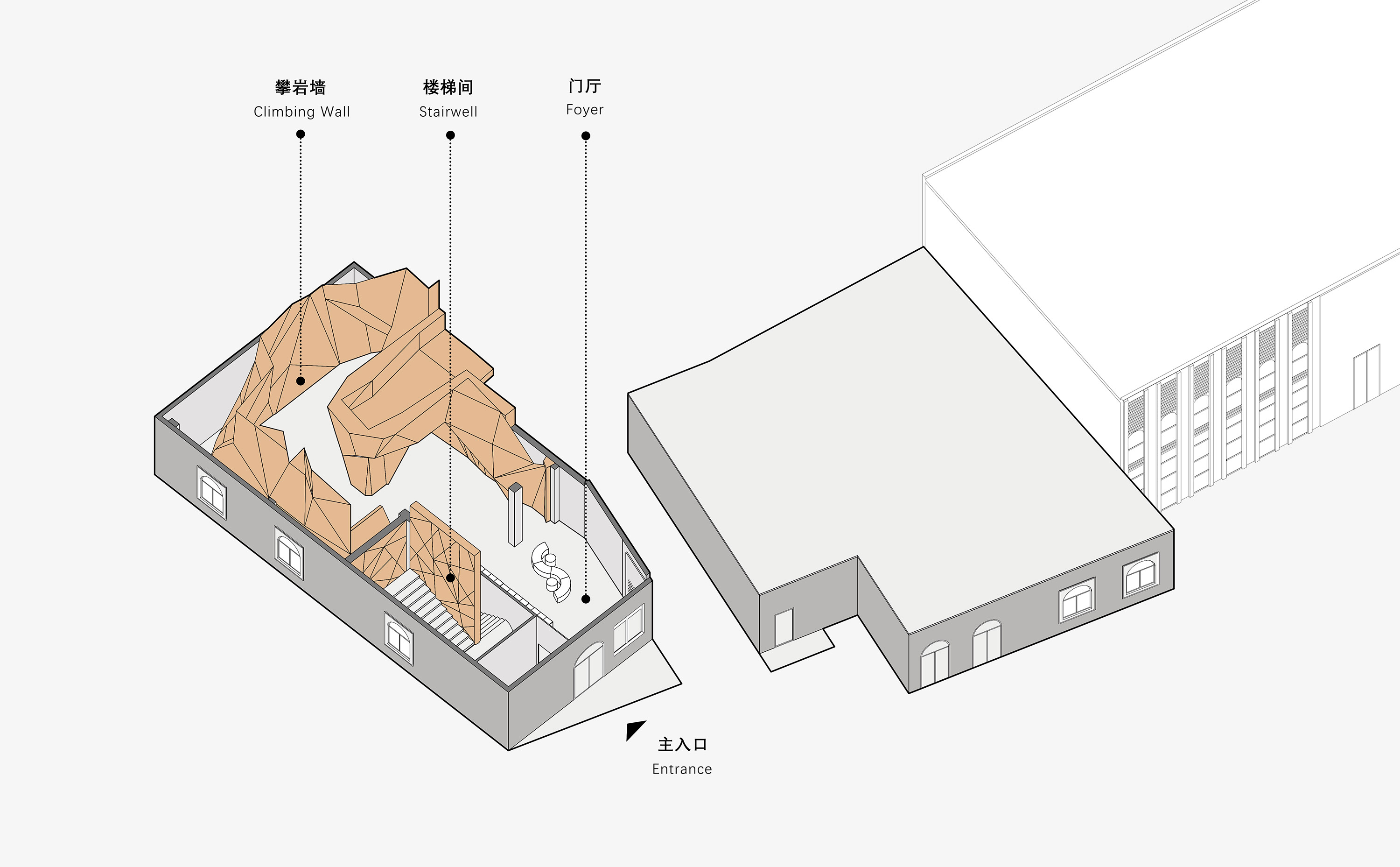 健身房设计,攀岩馆设计,城市攀岩空间设计,健身攀岩馆,健身房设计案例,多功能运动空间,健身房设计方案,上海古北晨道攀岩馆,上海,平介设计,杨楠