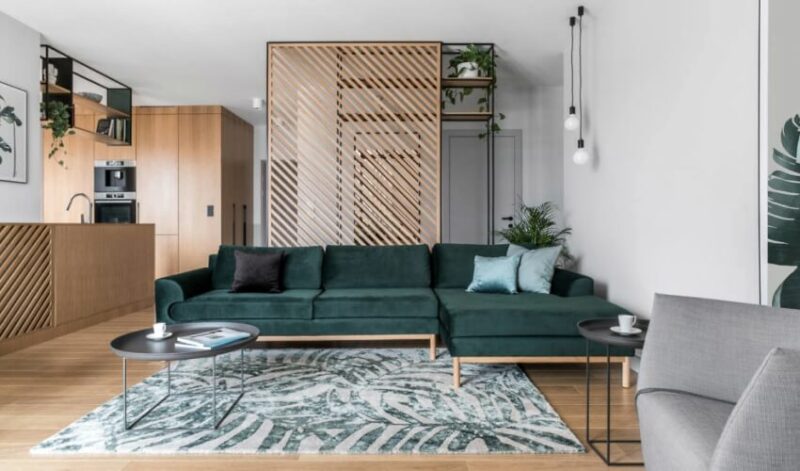 用斜拼格栅妆点，波兰100㎡北欧风公寓设计