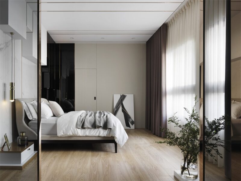 宇清田设计 | 用几何线条+一抹酒红打造个性家居