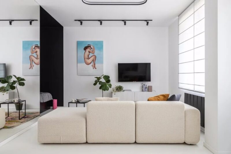 Dacey Ausheva | 40㎡，镜子才是小户型的标配，莫斯科极简单身公寓