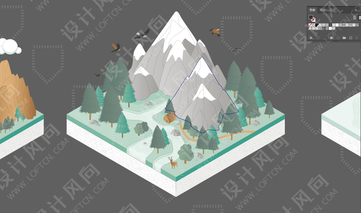 创意矢量图集,等轴测设计素材,设计师必备创意素材,等轴测图,设计素材,山景素材